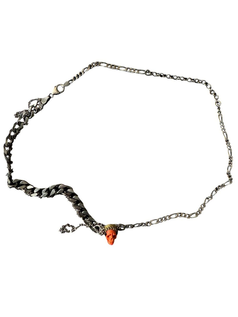 Memento mori oxidized sterling silver necklace